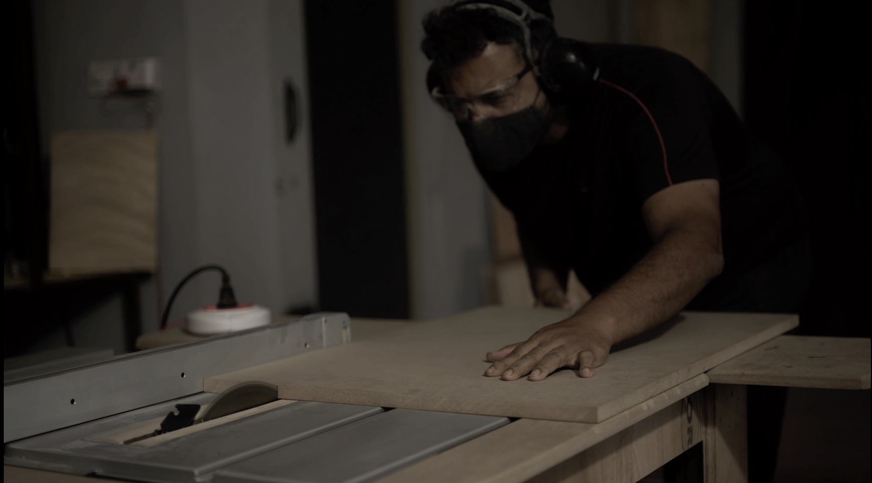 Mikhail at the table saw, Druvtara Studio